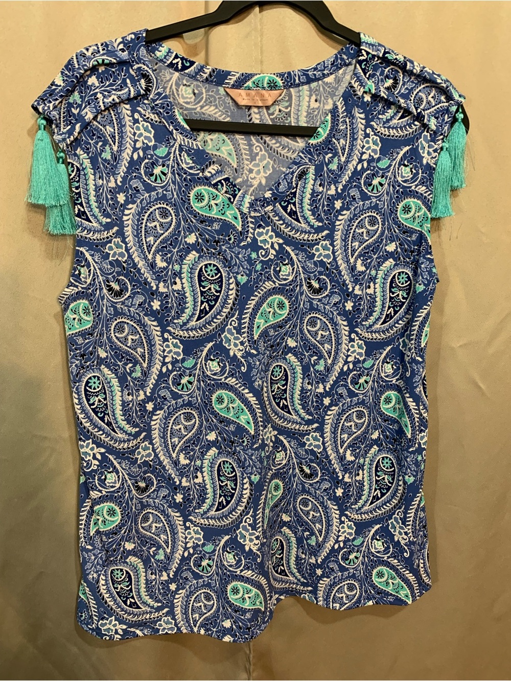 Amiana Blue Paisley Tassel Shoulder Camisole41/1